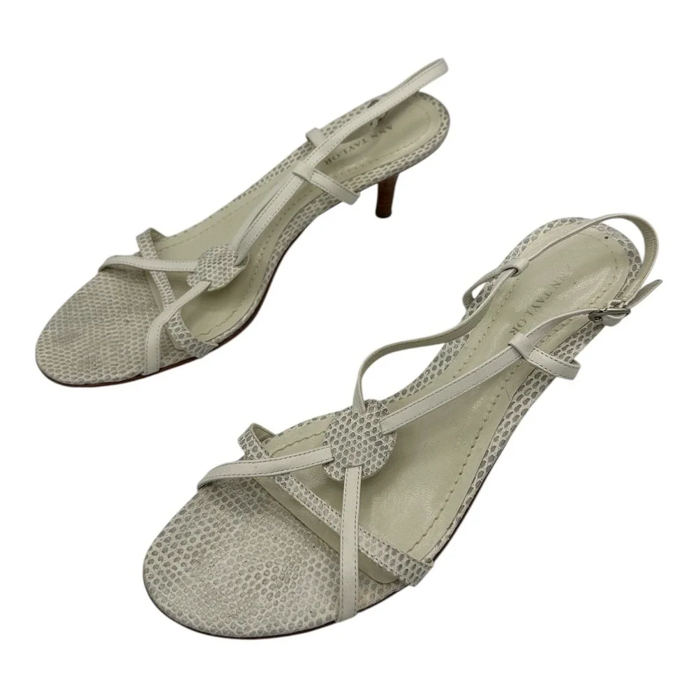 Ann Taylor Womens White Snakeskin Strappy Kitten Heel Sandals Size 7.5M